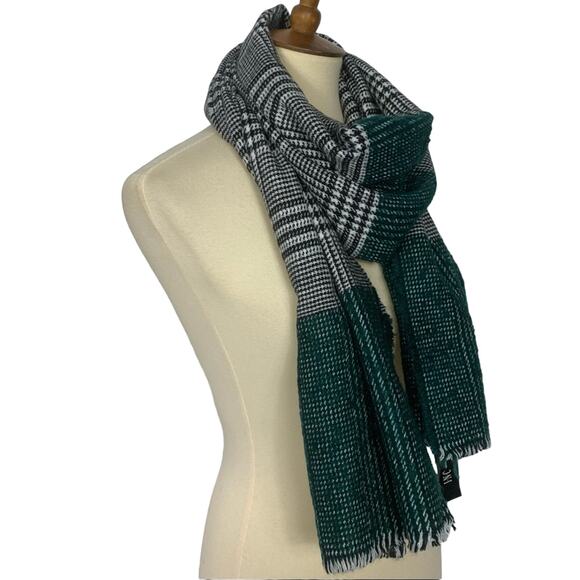 INC International Concepts Green/Black Plaid Colorblock Scarf - Picture 2 of 6